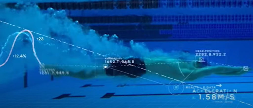 AI analyzing swiming athete movements in paris 2024 Olympic